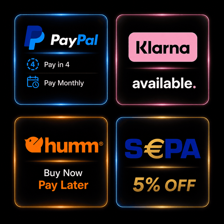 Payment options including PayPal, Klarna, and humm for flexible financing with discounts.
