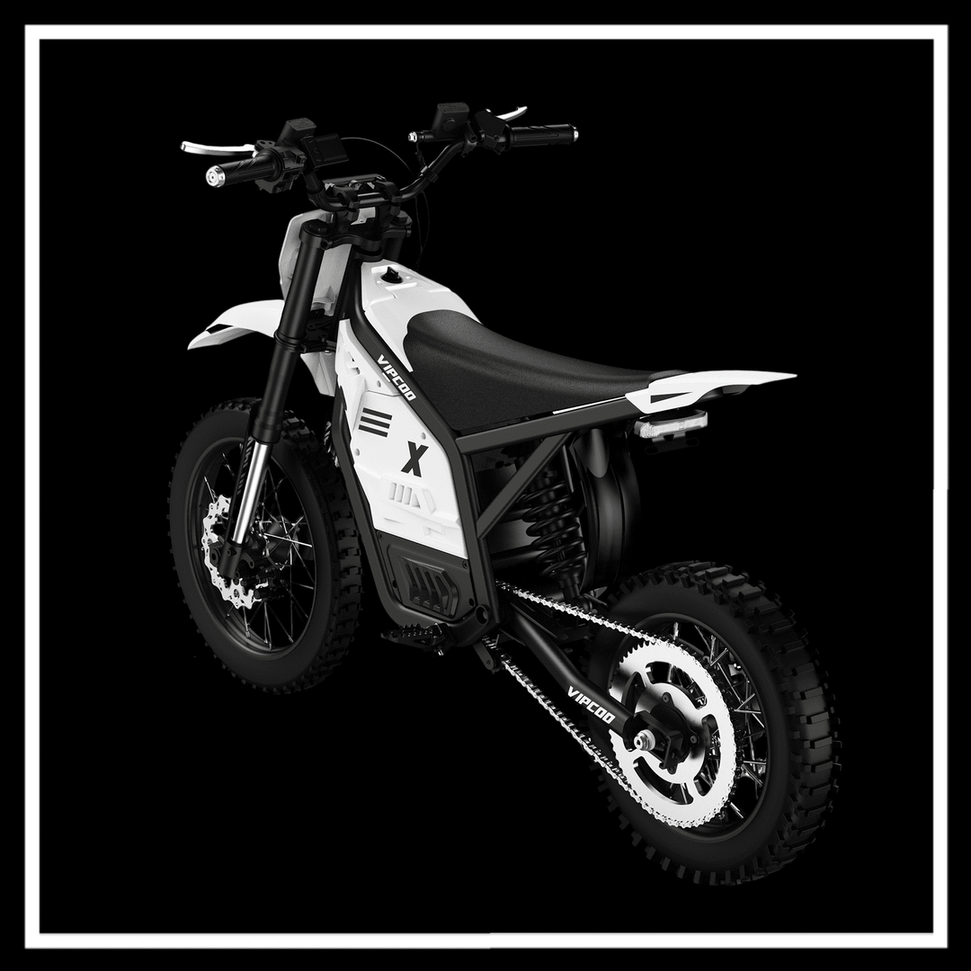 VIPCOO H2 electric dirt bike showcasing sleek design and off-road capabilities.