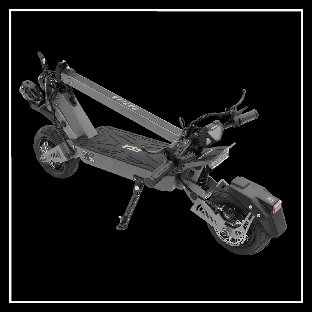 Folded electric scooter VIPCOO VS9 showcasing its sleek and compact design.