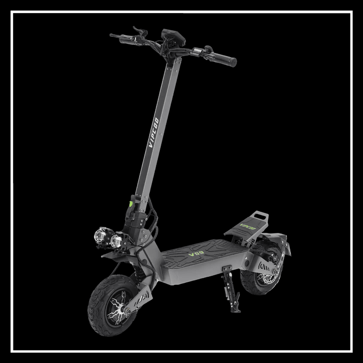Electric Scooter VIPCOO VS9 shown in sleek design with robust features and all-terrain capability.
