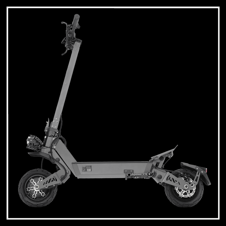ELECTRIC SCOOTER VIPCOO VS9 side view on a black background, showcasing its rugged design and foldable feature.