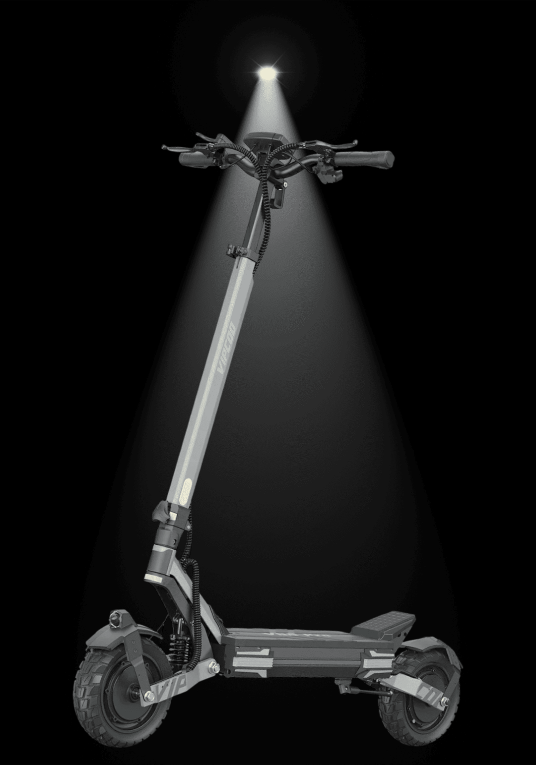 VS6 PRO ELECTRIC SCOOTER VIPCOO illuminated by spotlight against dark background
