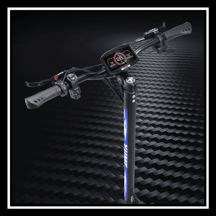 YUME HAWK electric scooter handlebar with display and controls on a textured background