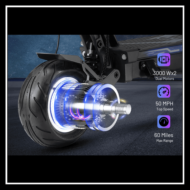 YUME Hawk Pro electric scooter with 3000W dual motors and glowing wheel features.