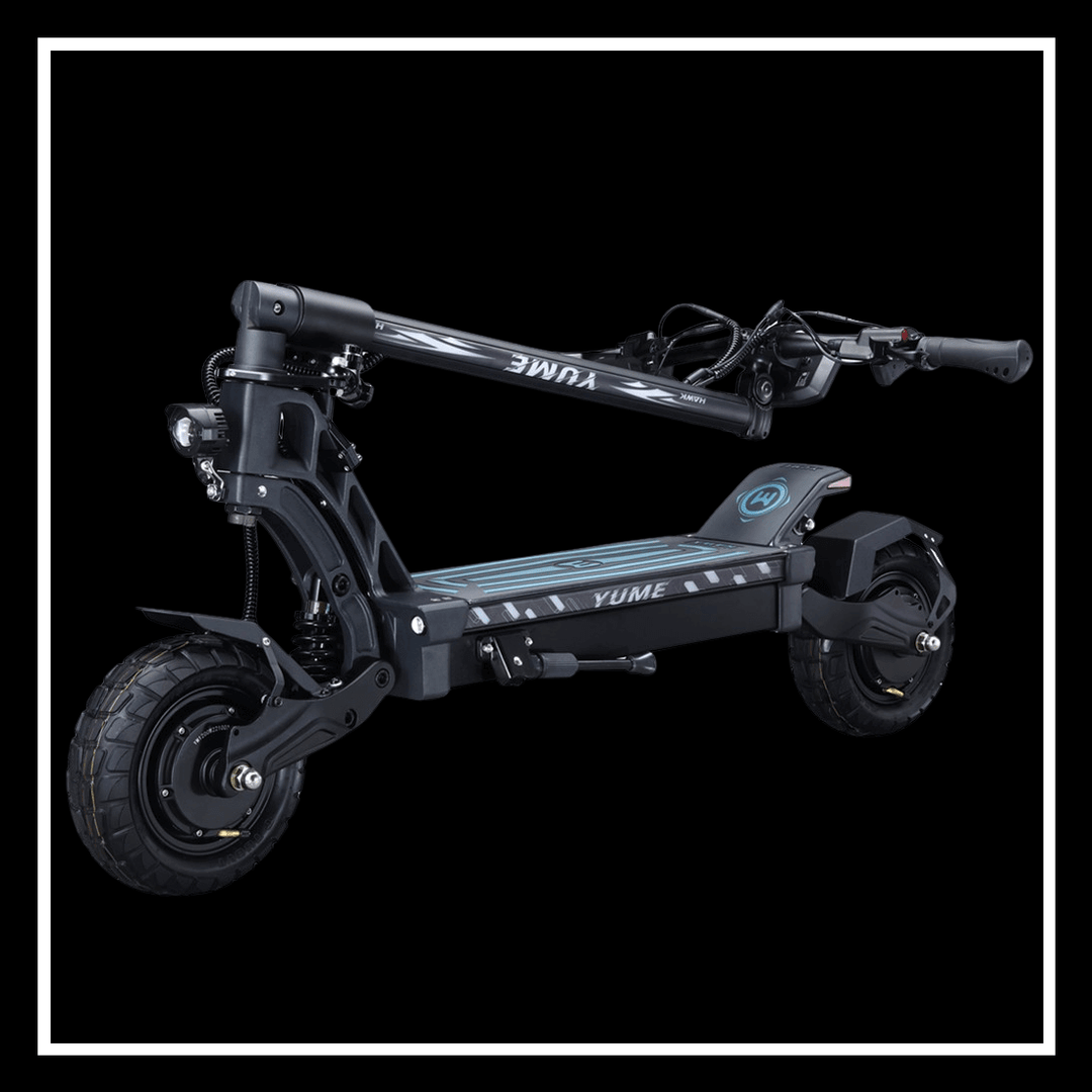 YUME Hawk Pro electric scooter features a sleek design with a powerful dual motor and durable wheels.