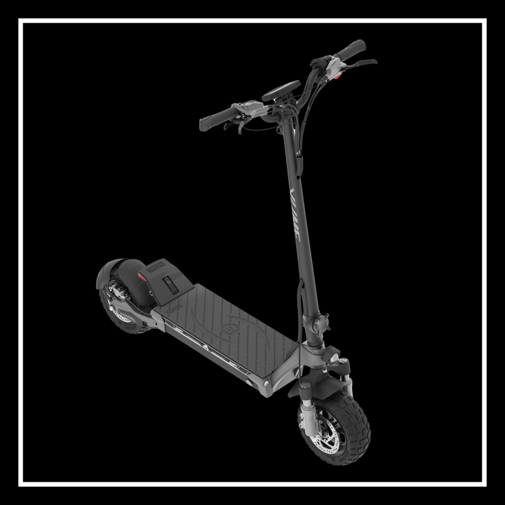 Yume Swift electric scooter on a black background showcasing its sleek design and sturdy build.