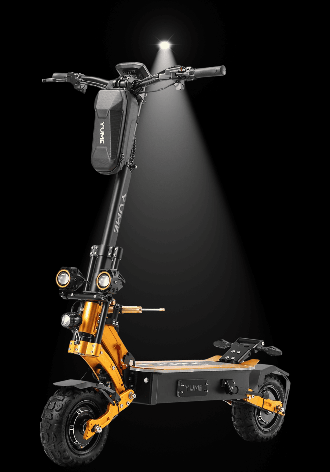 YUME X11+ electric scooter showcasing powerful design and high-speed capability with rugged tires and front light.