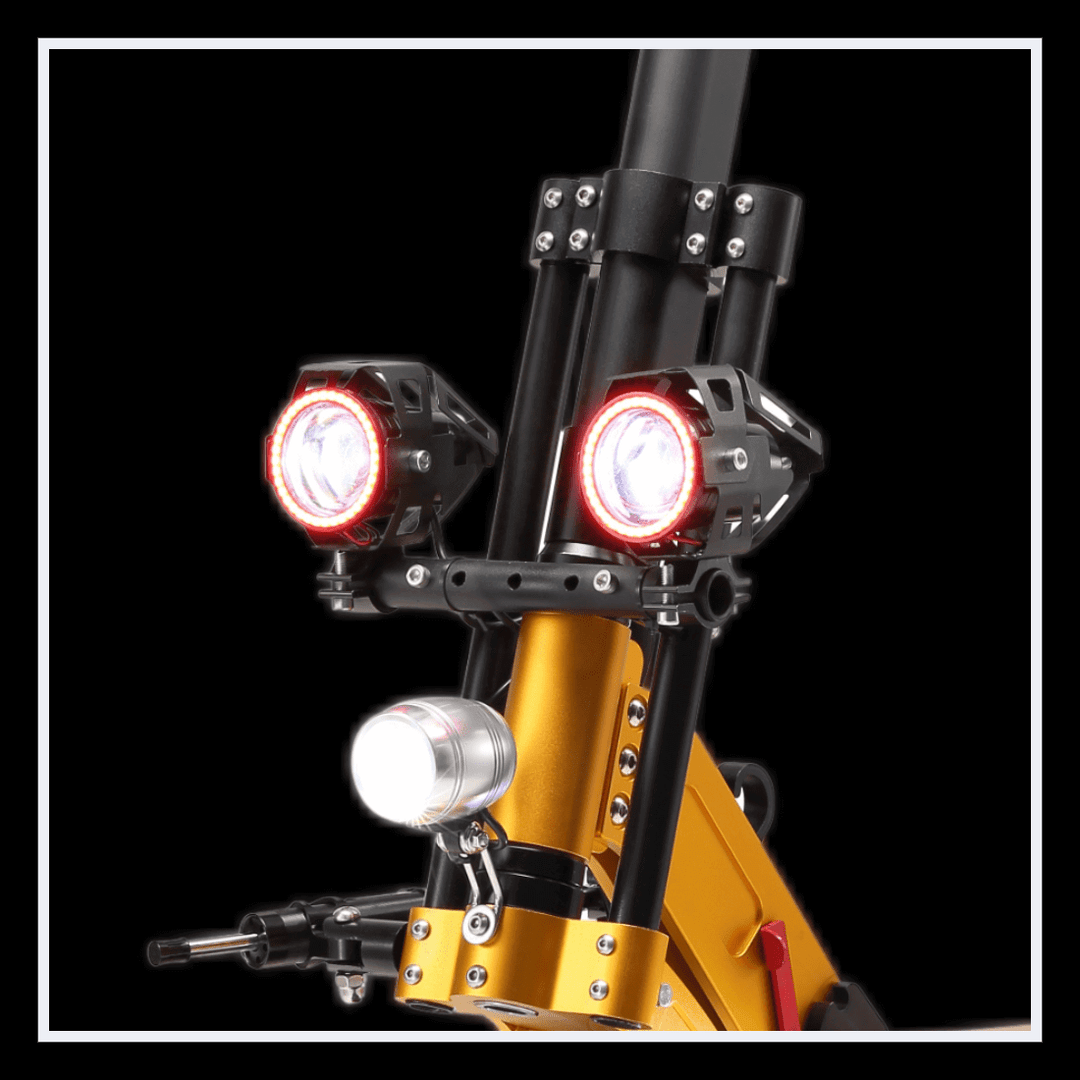 YUME X11+ electric scooter front view with powerful headlights for enhanced visibility at night.