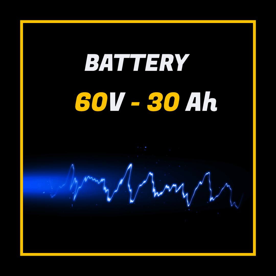 Battery specifications for M1P electric chopper motorcycle: 60V - 30 Ah.