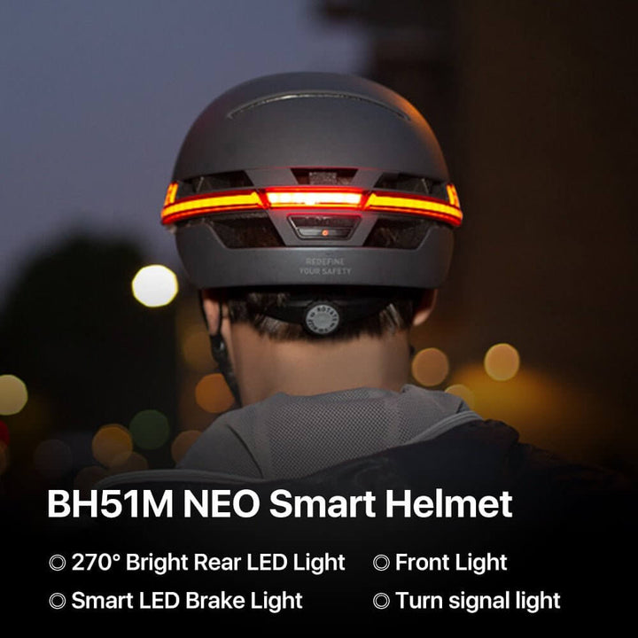 BH51M NEO URBAN smart urban bike helmet with LED lights for safety, showing rear LED and smart features.