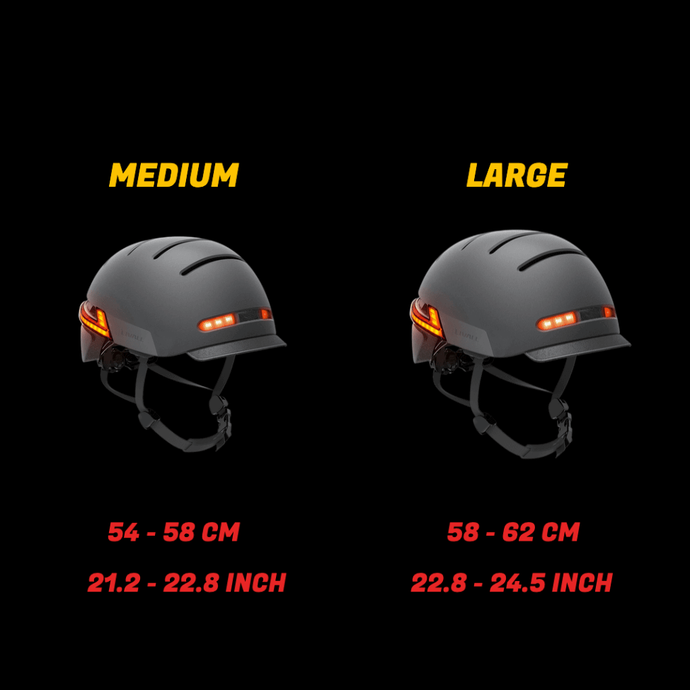 BH51M NEO URBAN smart urban bike helmet sizes medium and large, 54-58 cm and 58-62 cm measurements.
