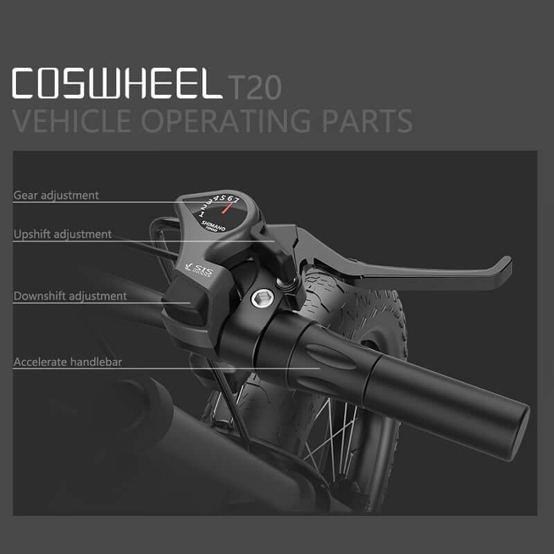 COSWHEEL T20 electric bike vehicle operating parts with gear and acceleration controls
