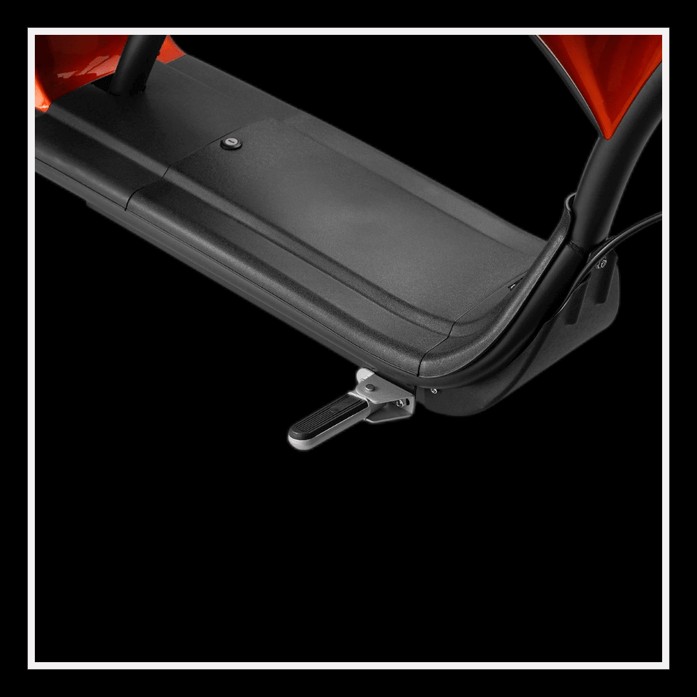 EAHORA MP1 two-seat electric motorcycle side view showing footrest detail