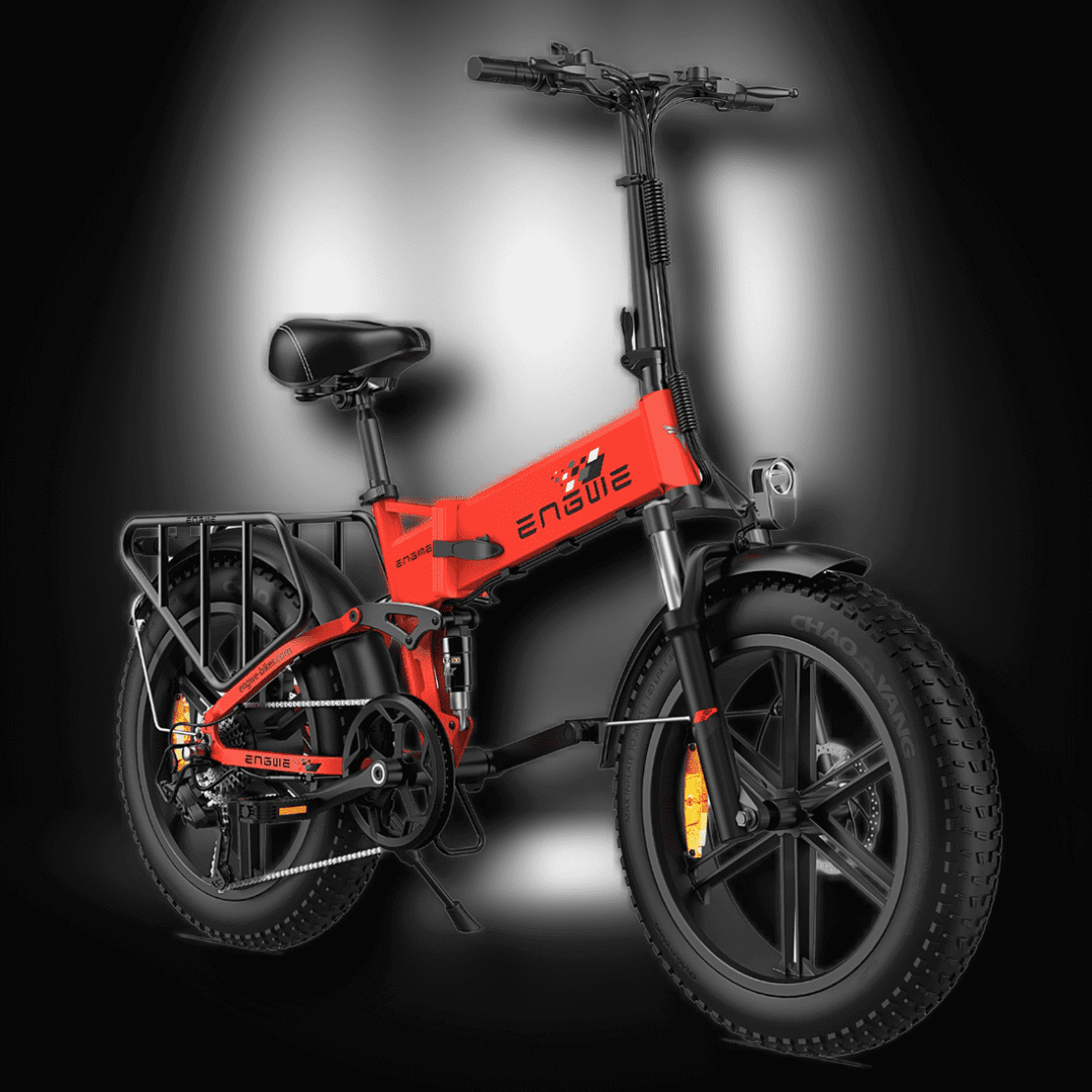 ENGWE Engine X Electric Bike in red color with fat tires, designed for city commuting and off-road adventures.