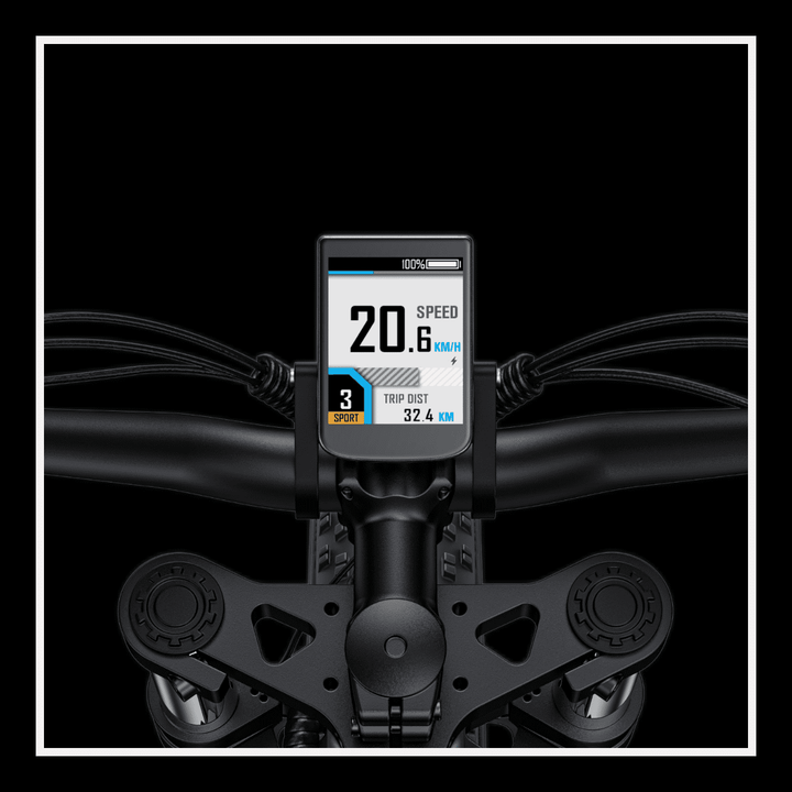 Engwe X26 electric bike display showing speed 20.6 km/h and trip distance 32.4 km.