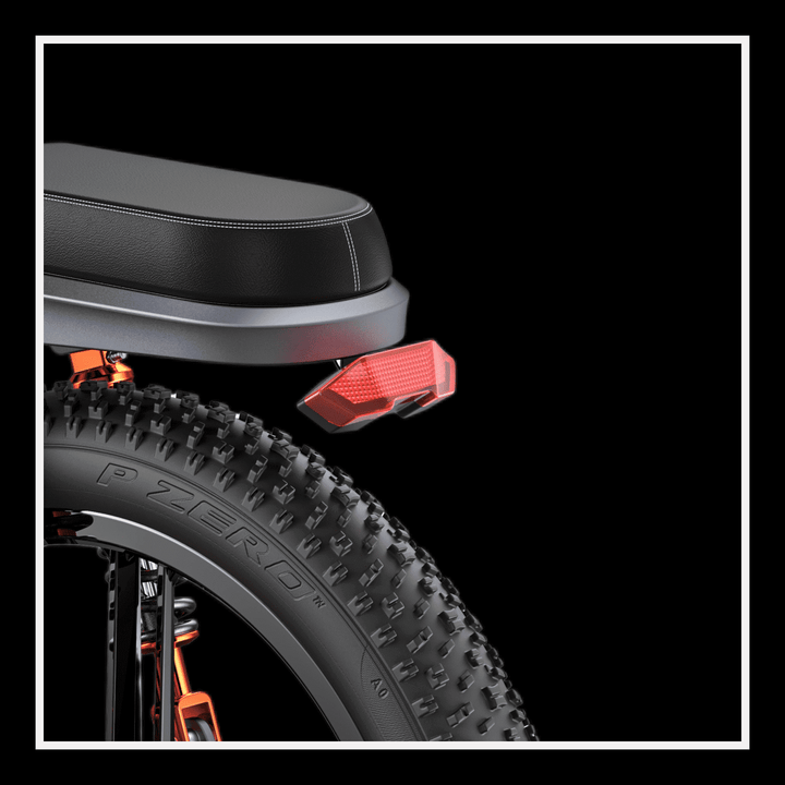 Rear view of the Engwe X26 electric bike showcasing its fat tire and tail light.