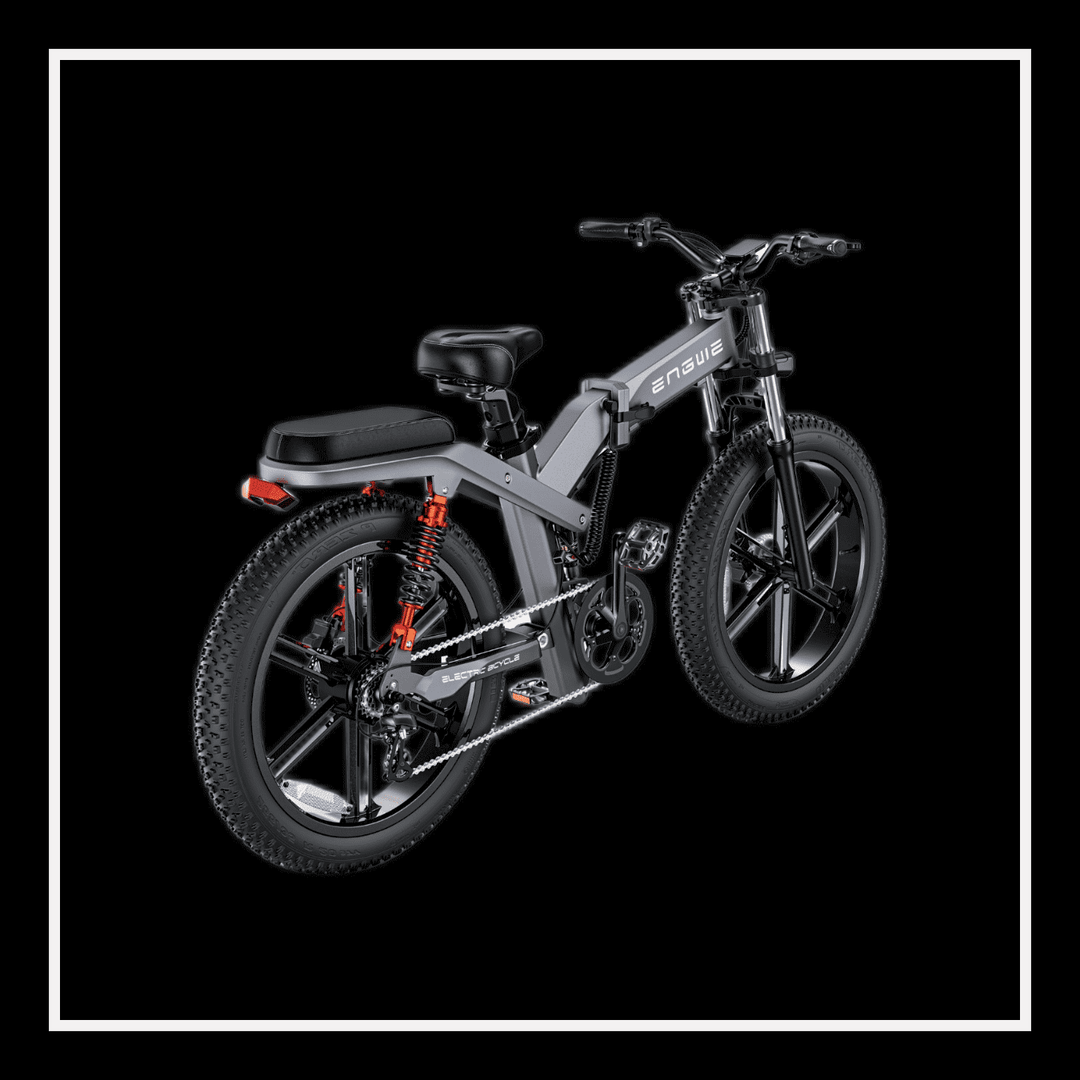 Engwe X26 electric bike featuring a sleek design with fat tires and triple suspension for all-terrain riding.