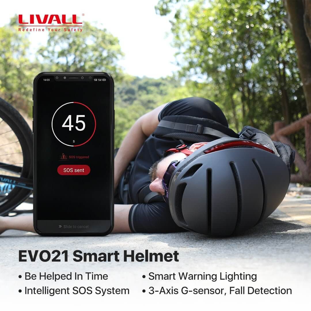 EVO21 Smart bike helmet EVO21 with intelligent SOS system and smart warning lighting for enhanced safety.