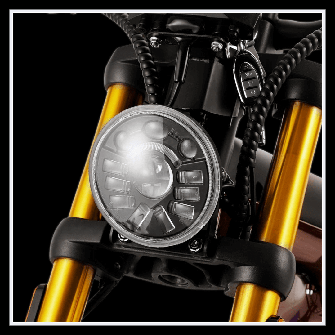 INTHEZONE M8S electric motorcycle headlight showcasing modern design and technology.