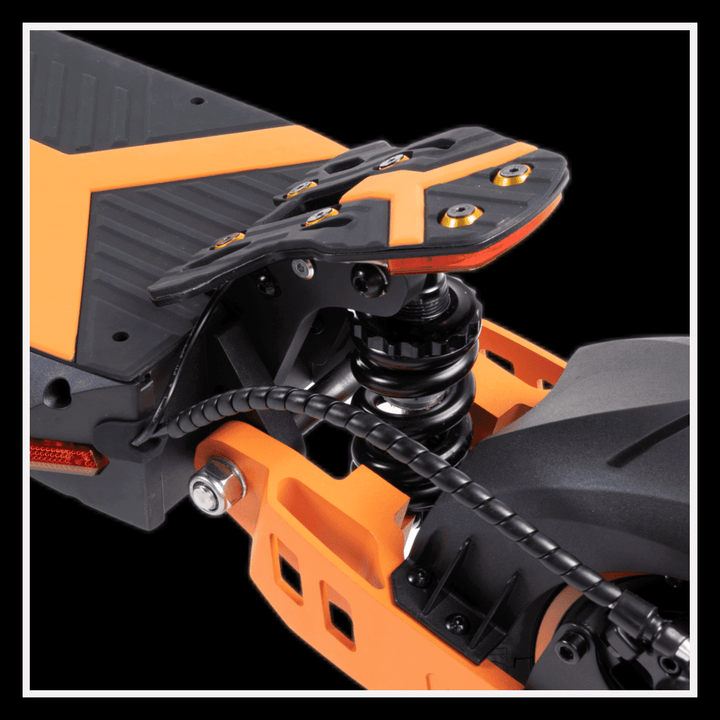 KUKIRIN G2 MAX electric scooter close-up of advanced suspension system for enhanced ride quality.