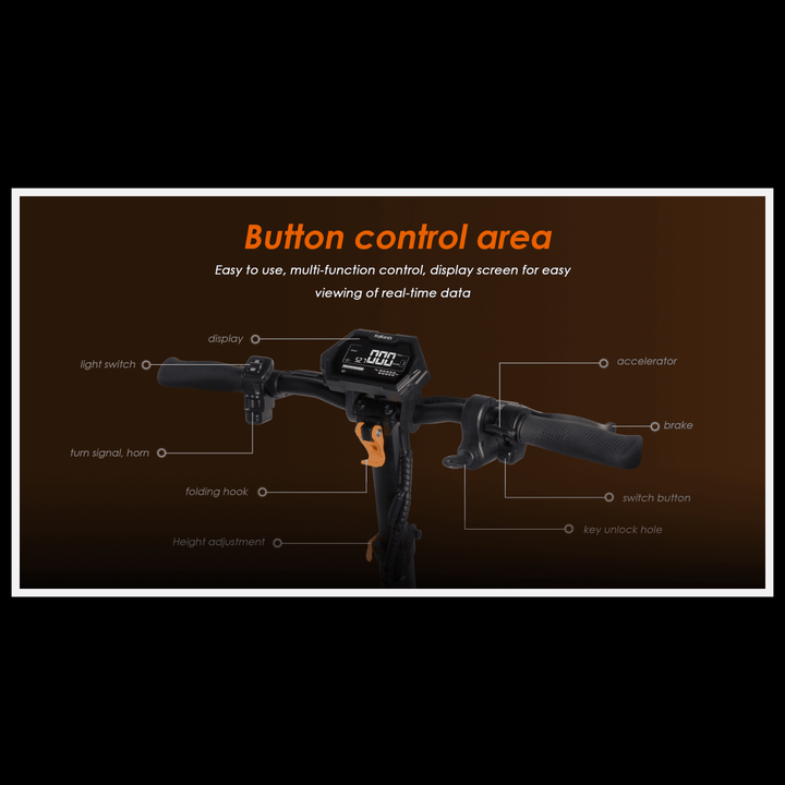 Button control area of KUKIRIN G2 MAX electric scooter with multi-function display for real-time data viewing.