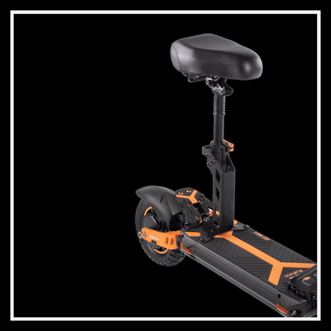 Close-up view of the KUKIRIN G2 MAX electric scooter featuring a comfortable seat and robust design.