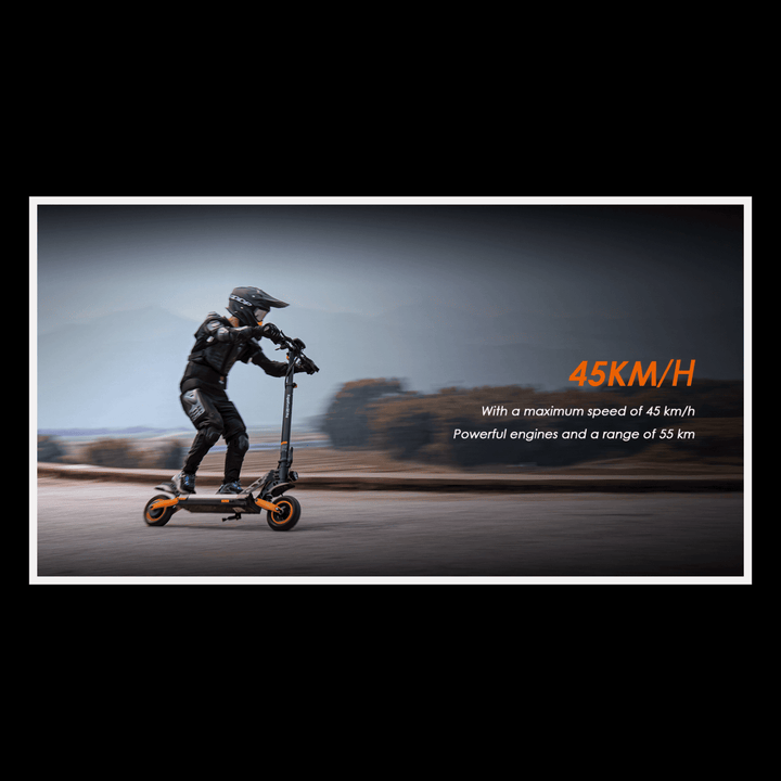 KUKIRIN G2 Pro electric scooter in motion, showcasing its 45 km/h speed capability.