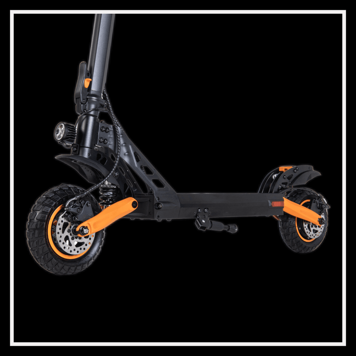 KUKIRIN G2 Pro electric scooter showcasing its robust frame and stylish wheels on a black background.