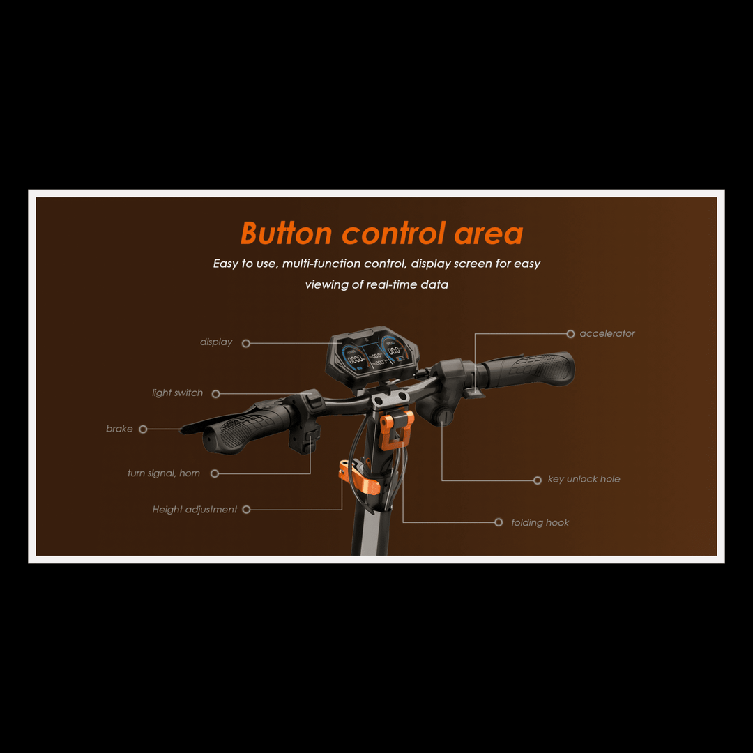 Button control area of KUKIRIN G2 Pro electric scooter showcasing multi-function display and control features.