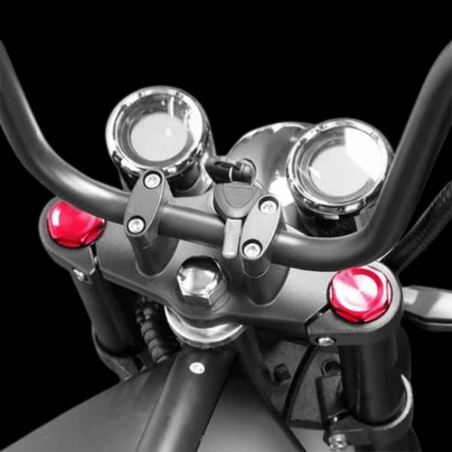 M1P electric chopper motorcycle handlebars with lights and controls.