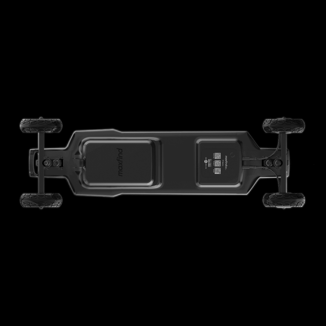 Maxfind FF AT electric skateboard top view showcasing its all-terrain dual-motor design and off-road capabilities