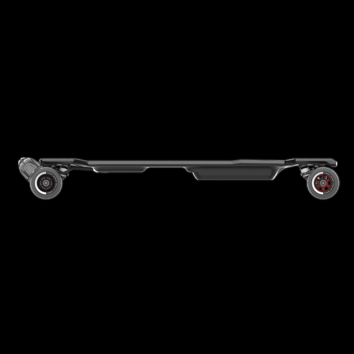 MAXFIND FF BELT belt-driven electric skateboard side view showing board and wheels