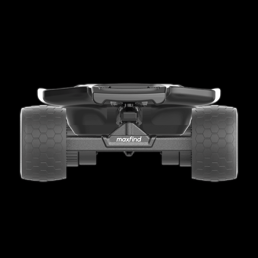 MAXFIND FF BELT belt-driven electric skateboard rear view showcasing powerful design and sturdy wheels.