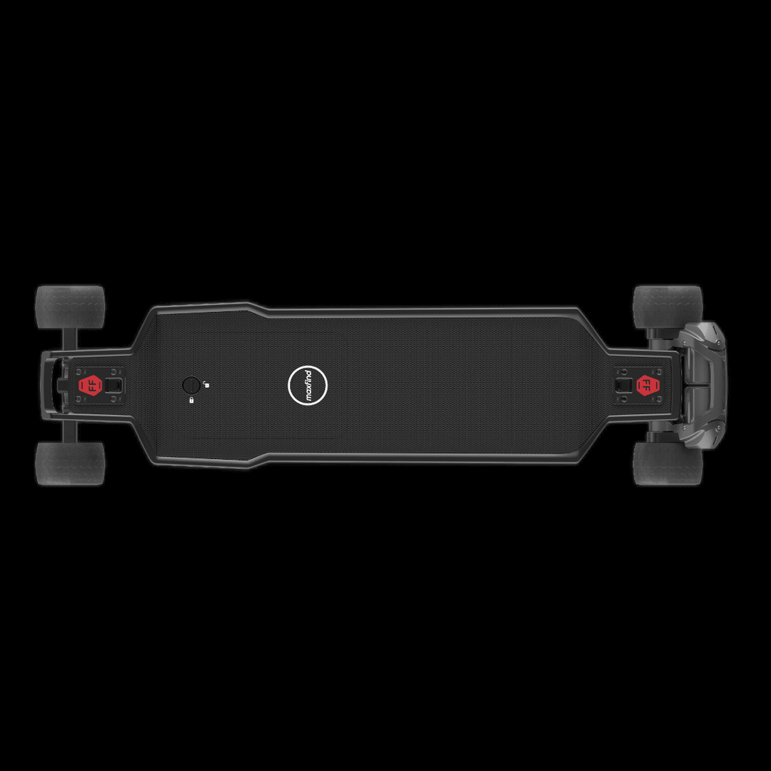 MAXFIND FF BELT belt-driven electric skateboard top view showcasing its sleek design and high-performance features.