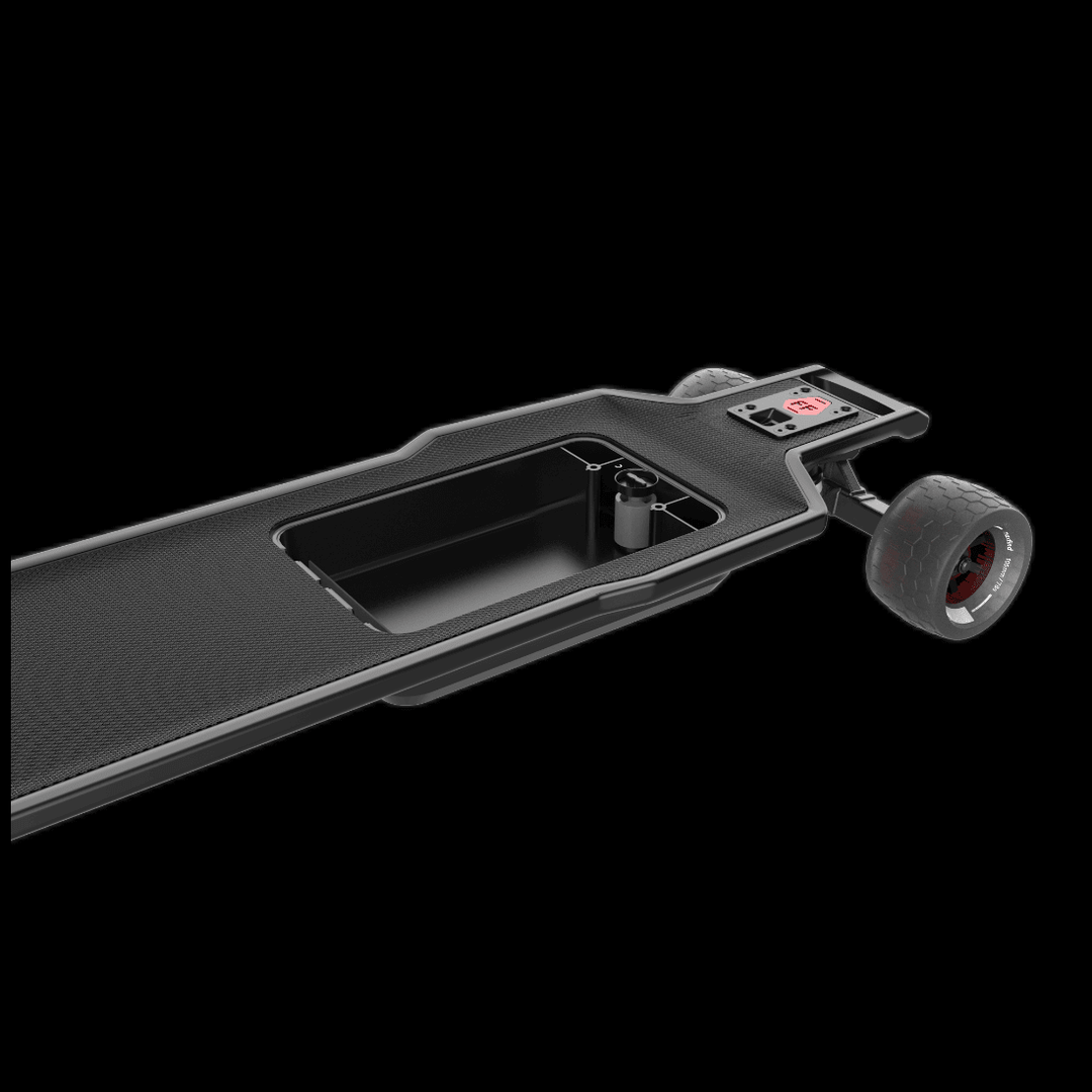 MAXFIND FF BELT belt-driven electric skateboard showcasing its sleek design and sturdy wheels.