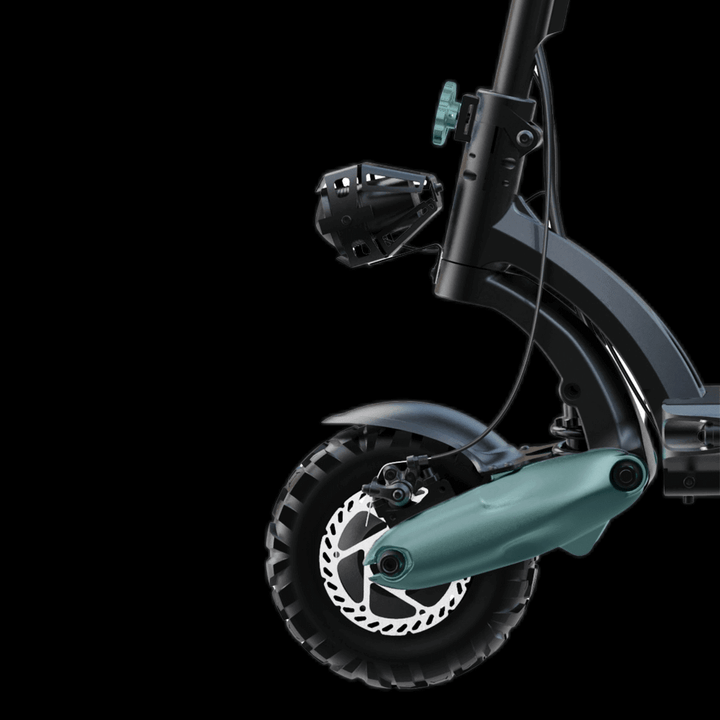Nanrobot D6+ electric scooter showcasing its robust rear wheel and suspension system for an enhanced riding experience.