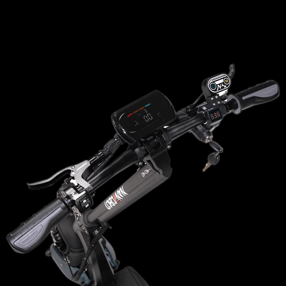 Nanrobot D6+ electric scooter handlebars showing digital display and controls.