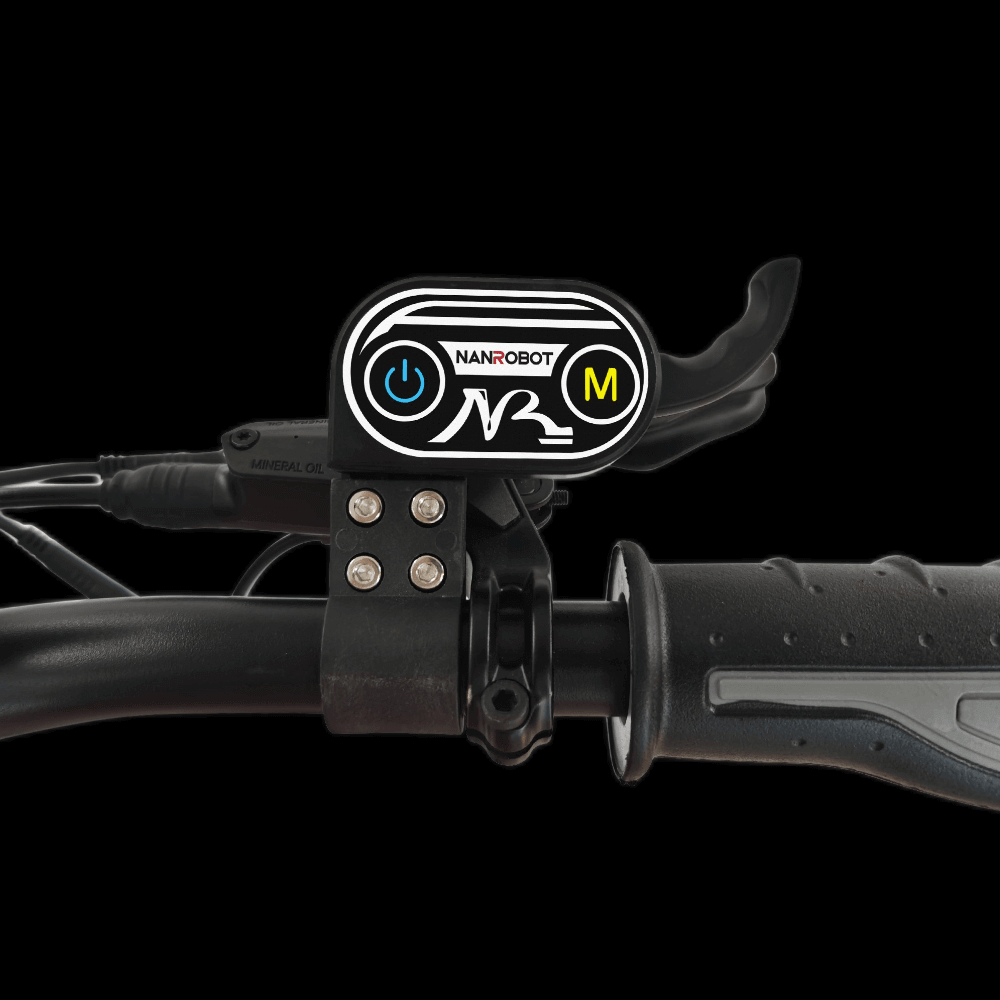 Nanrobot D6+ electric scooter handlebar displaying power and mode controls.