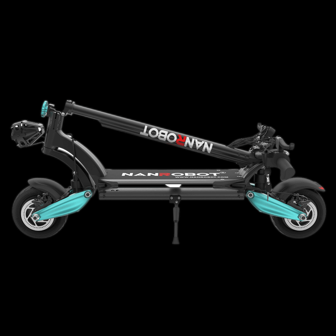 Nanrobot Lightning electric scooter shown in a folded position for easy storage and portability.
