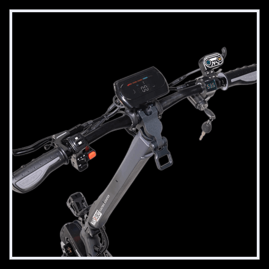 NANROBOT N6 electric scooter handlebars showing display, throttle, and key ignition for enhanced performance.