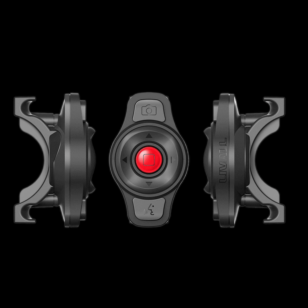 smart bike helmet EVO21 remote control with red button and side grips, designed for easy operation while riding.